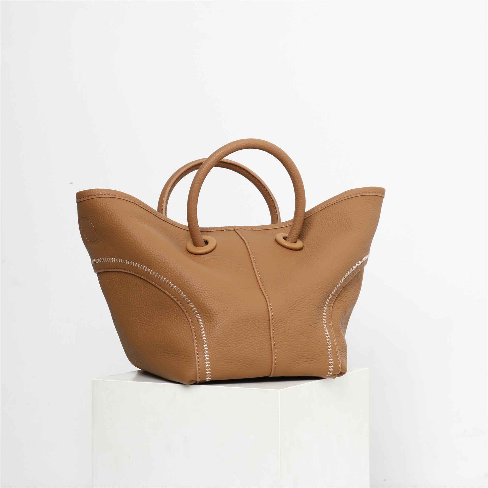 Womens Quilted Leather Bucket Basket Top Handle Bag