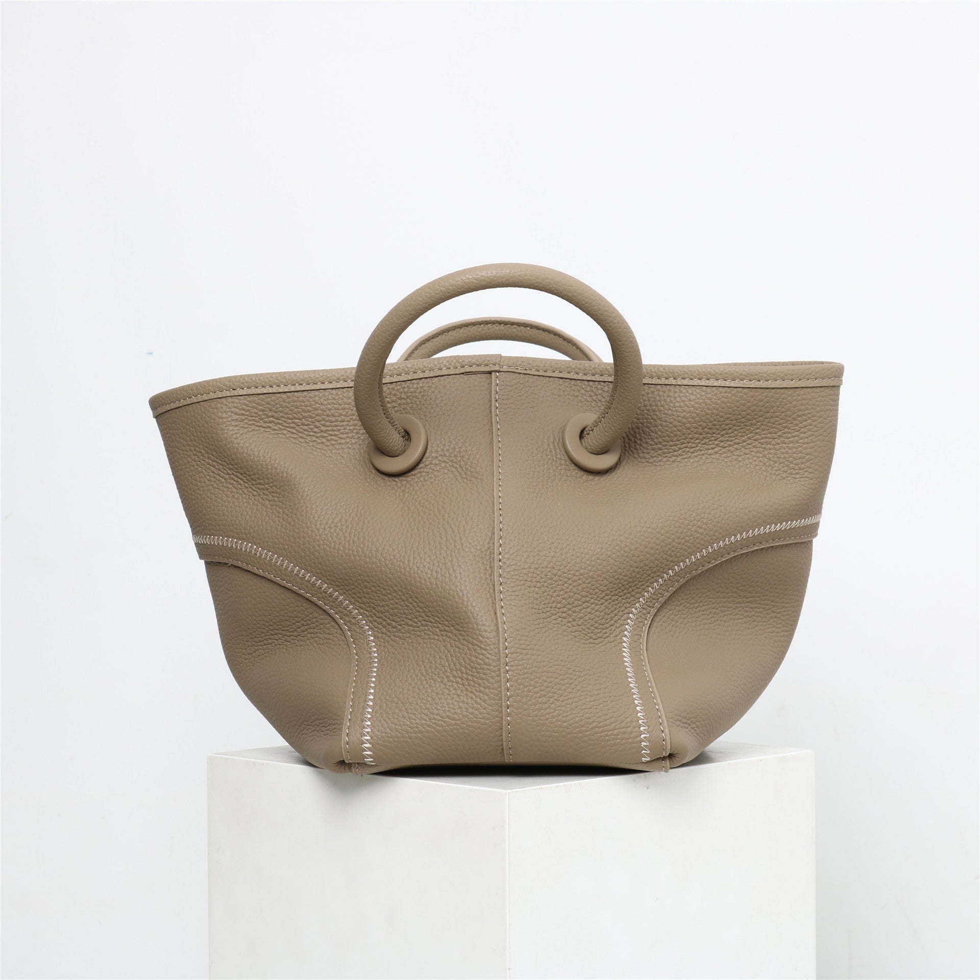 Womens Quilted Leather Bucket Basket Top Handle Bag