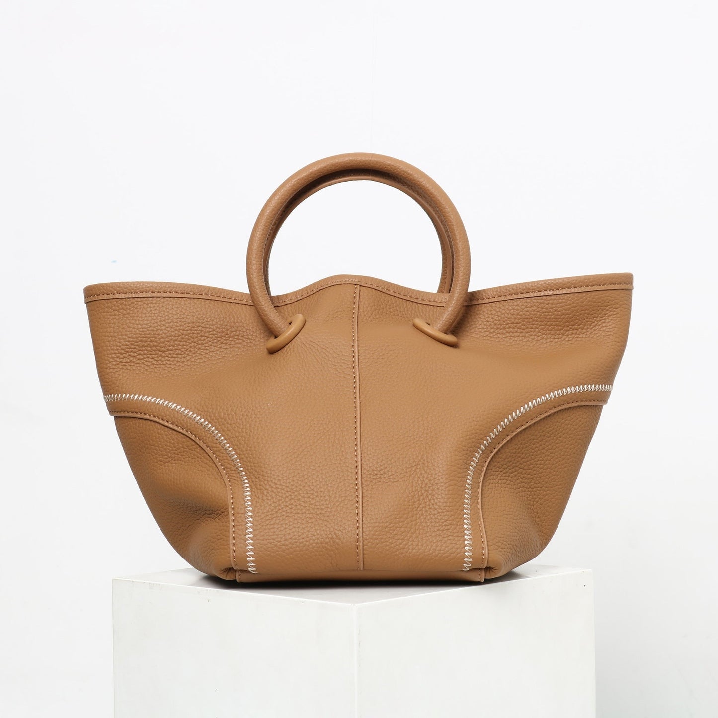 Womens Quilted Leather Bucket Basket Top Handle Bag