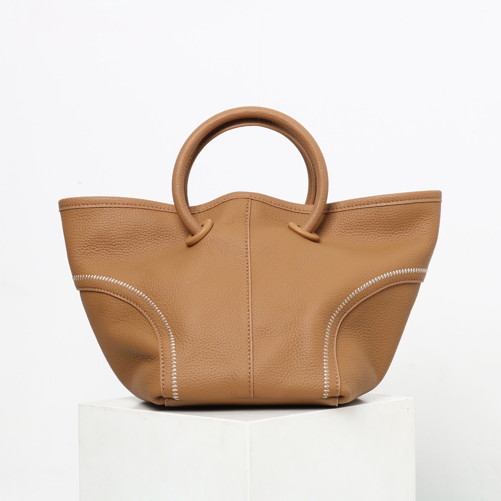 Womens Quilted Leather Bucket Basket Top Handle Bag