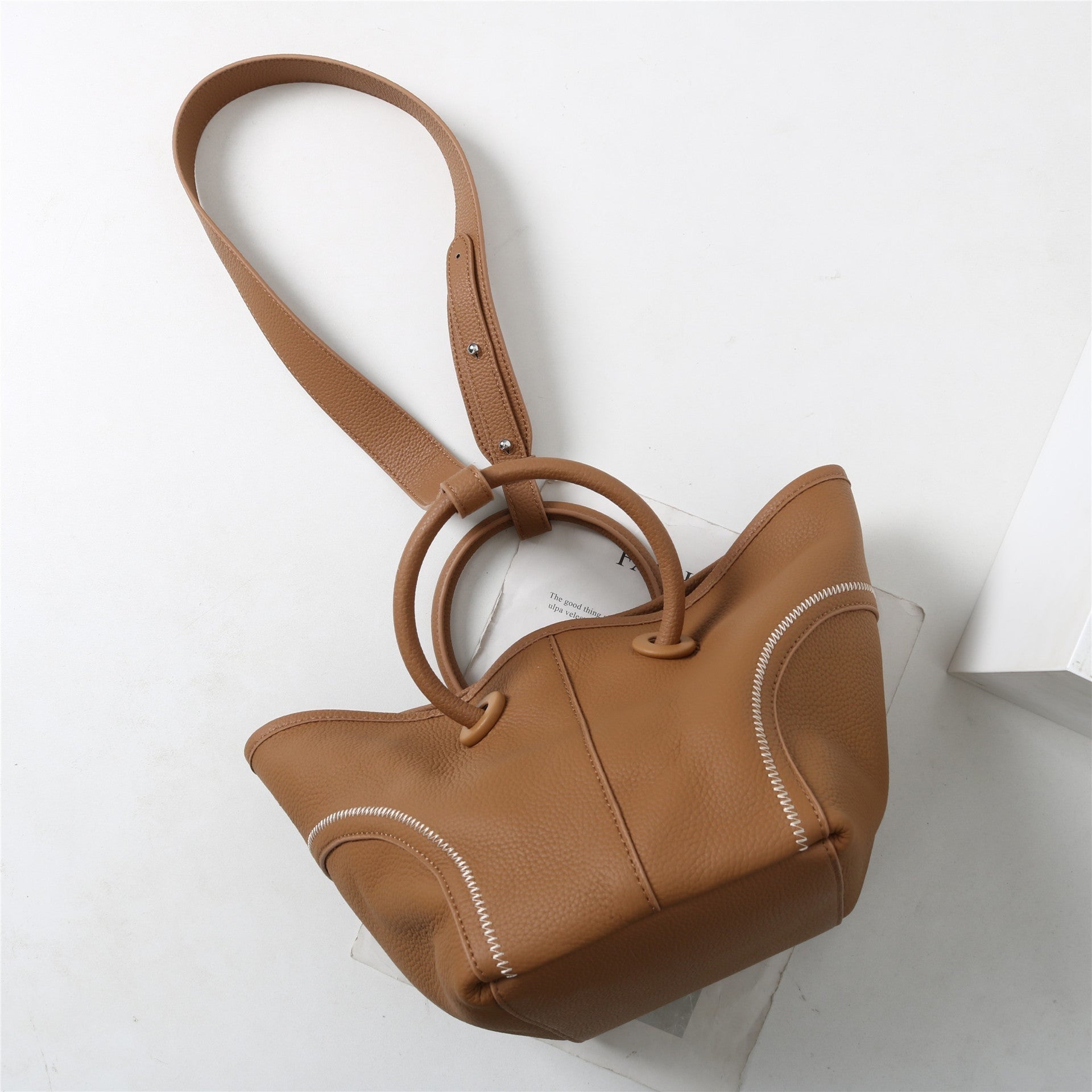 Womens Quilted Leather Bucket Basket Top Handle Bag