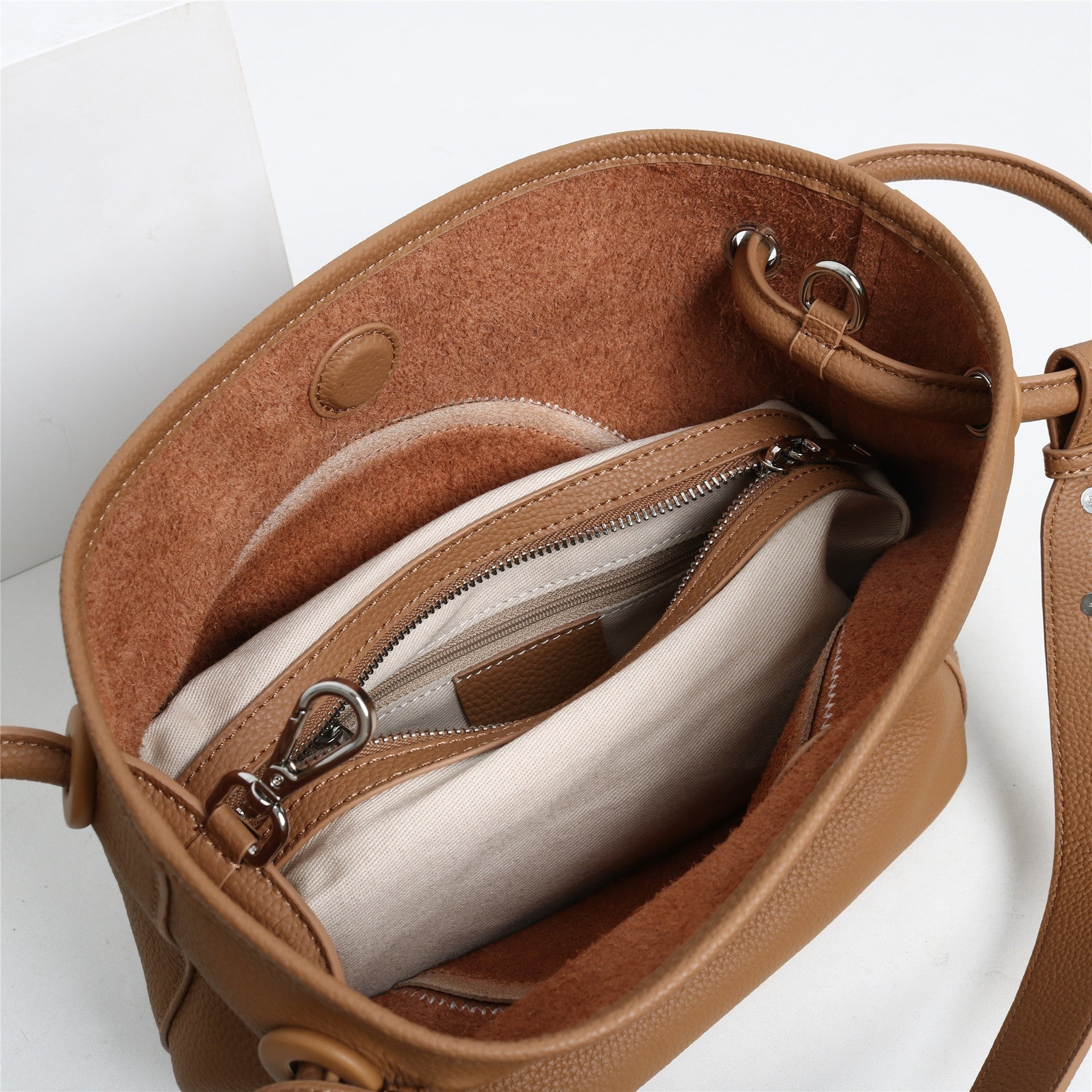 Womens Quilted Leather Bucket Basket Top Handle Bag