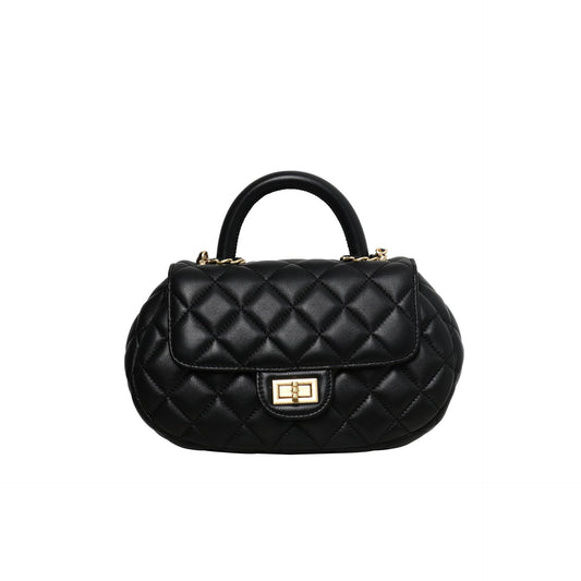 Womens Quilted Leather Cross Body Handle Flap Bag Black