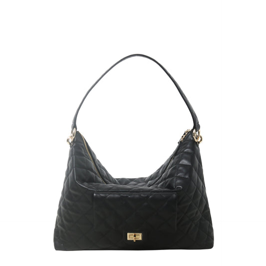 Womens Quilted Leather Large Hobo Chain Cross Body Bag