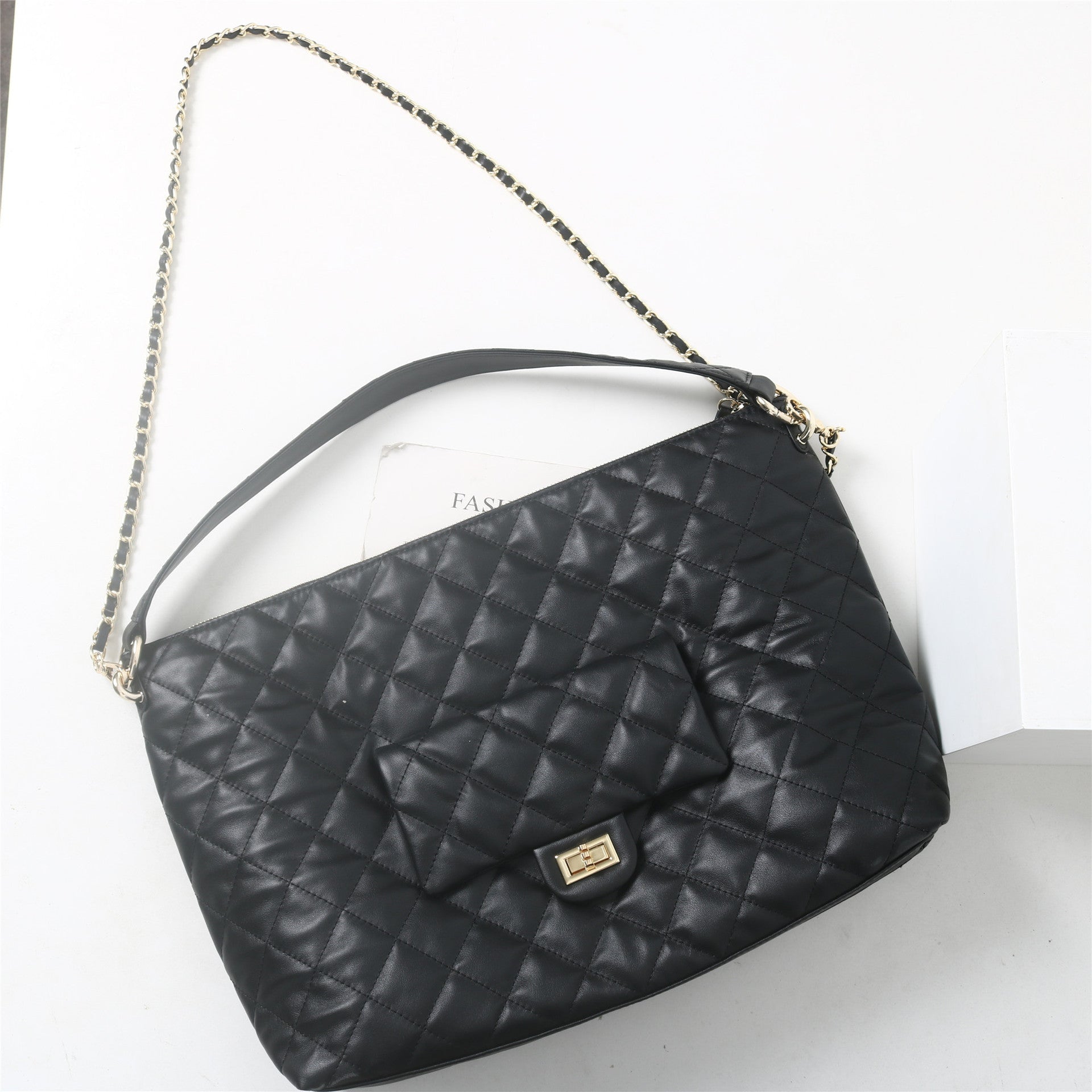 Womens Quilted Leather Large Hobo Chain Cross Body Bag