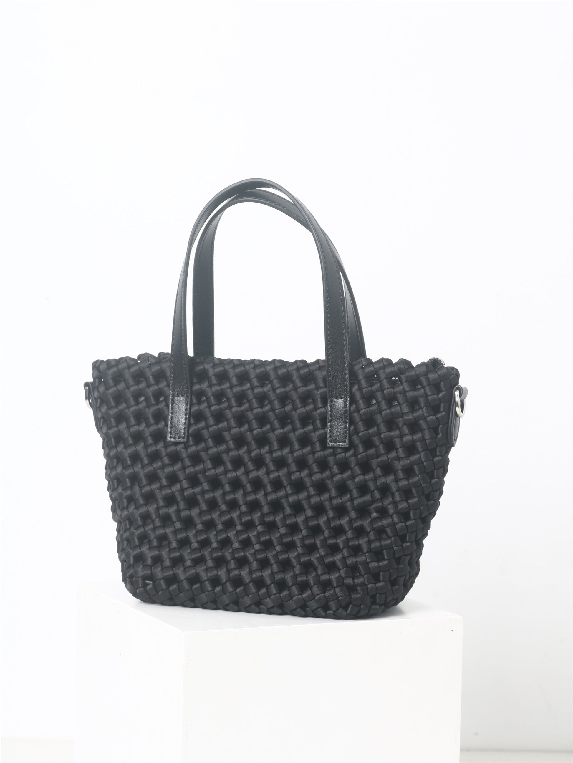 Womens Quilted Leather Mini Drawstring Bucket Bag