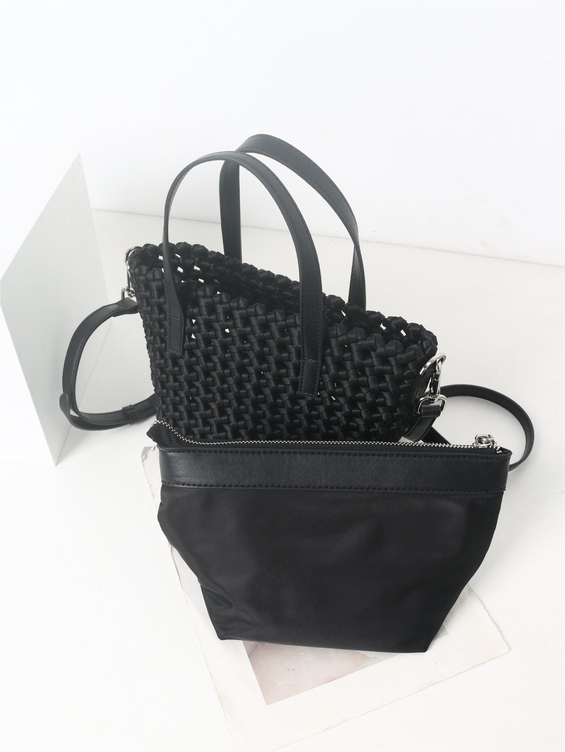 Womens Quilted Leather Mini Drawstring Bucket Bag
