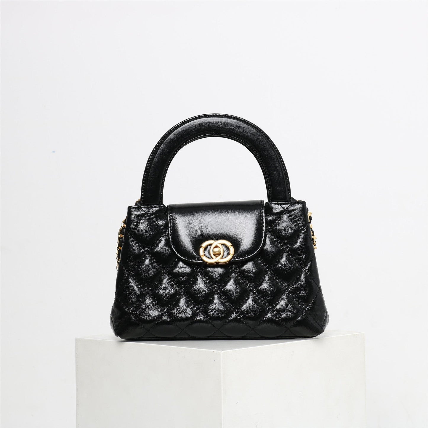 Womens Quilted Leather Top Handle Cross Body Bag