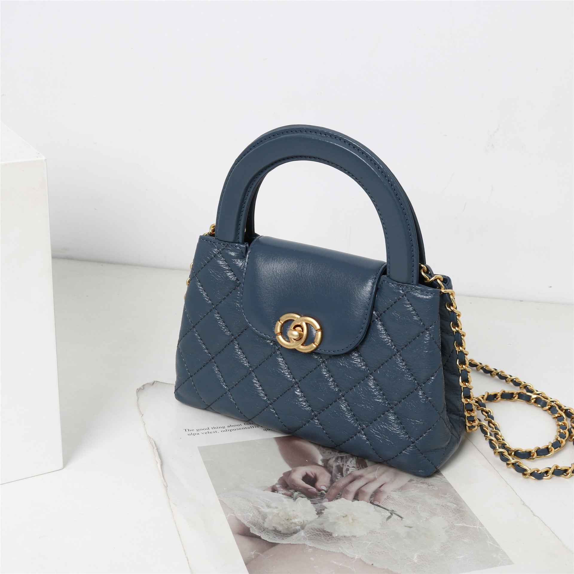 Womens Quilted Leather Top Handle Cross Body Bag