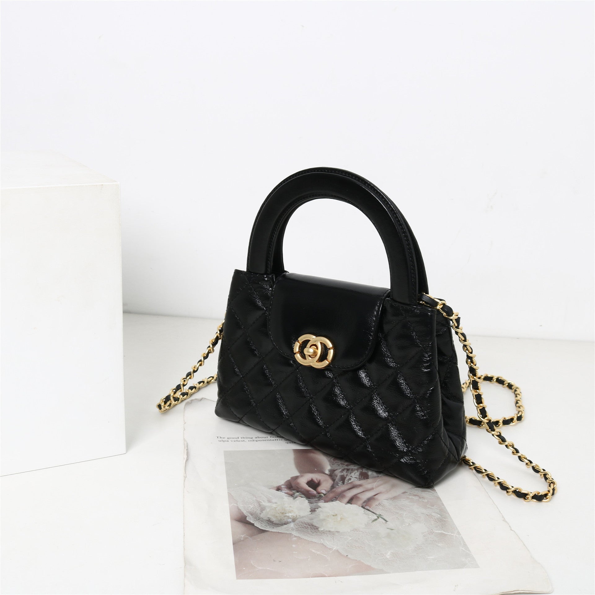 Womens Quilted Leather Top Handle Cross Body Bag
