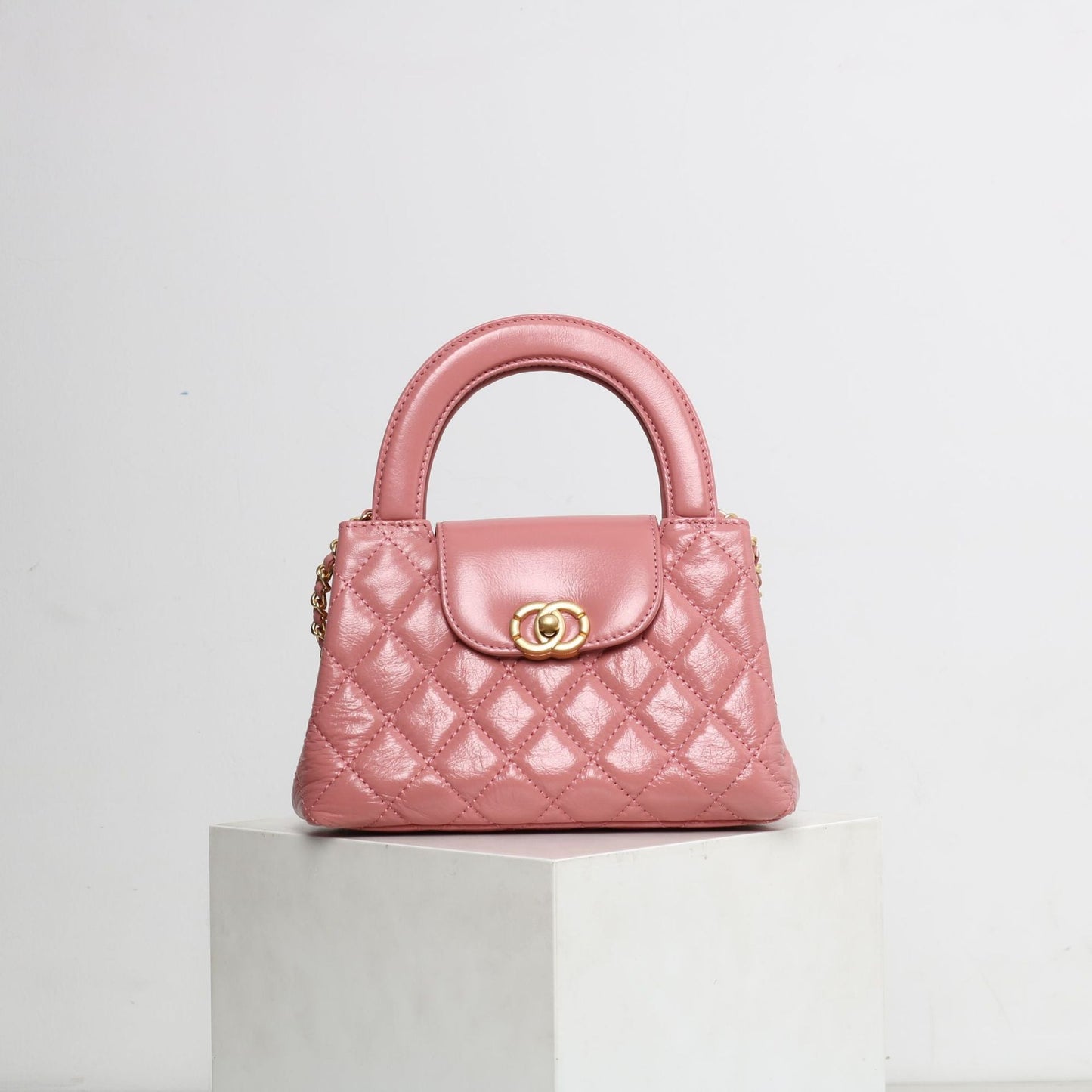 Womens Quilted Leather Top Handle Cross Body Bag