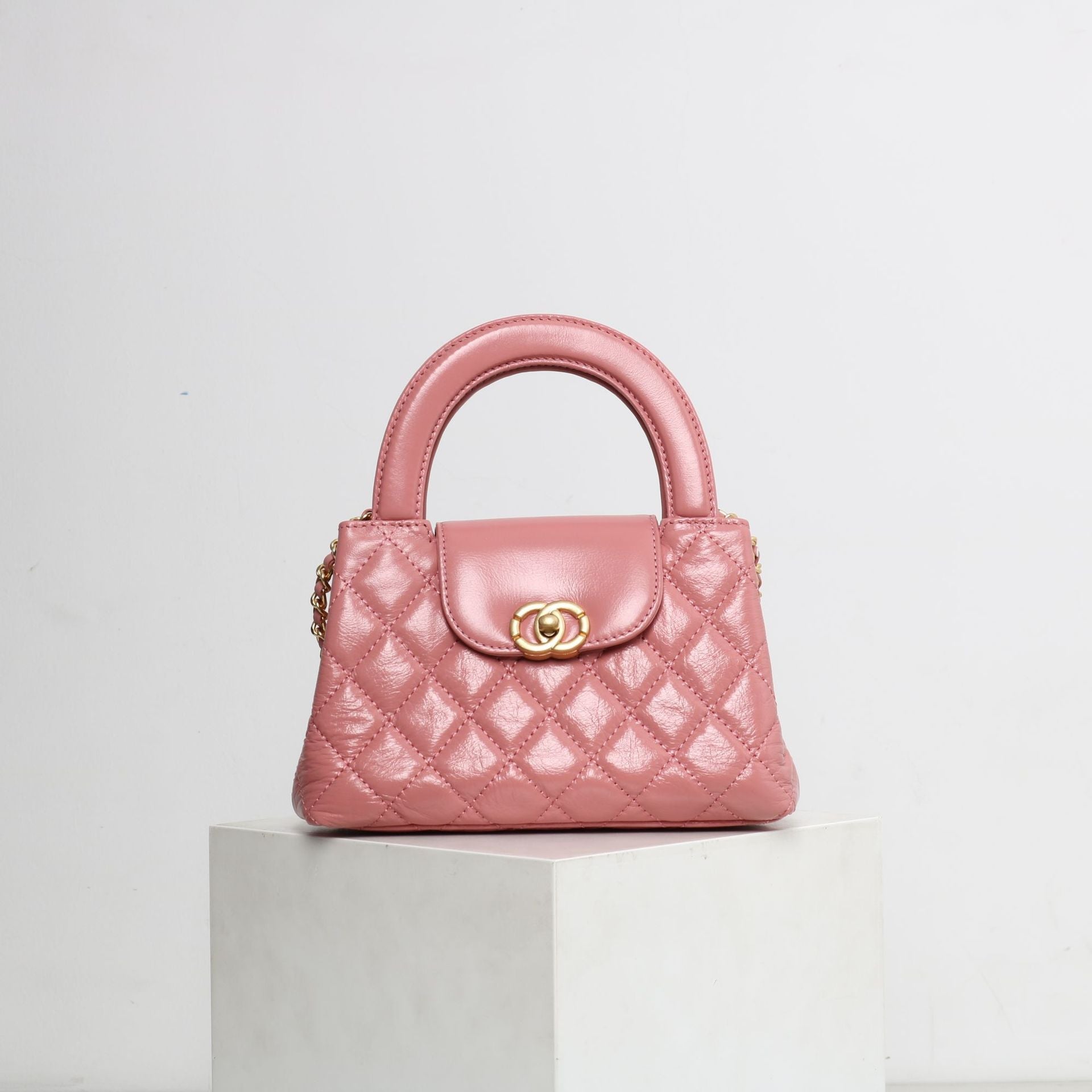 Womens Quilted Leather Top Handle Cross Body Bag