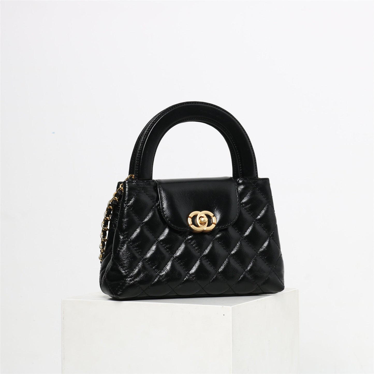 Womens Quilted Leather Top Handle Cross Body Bag