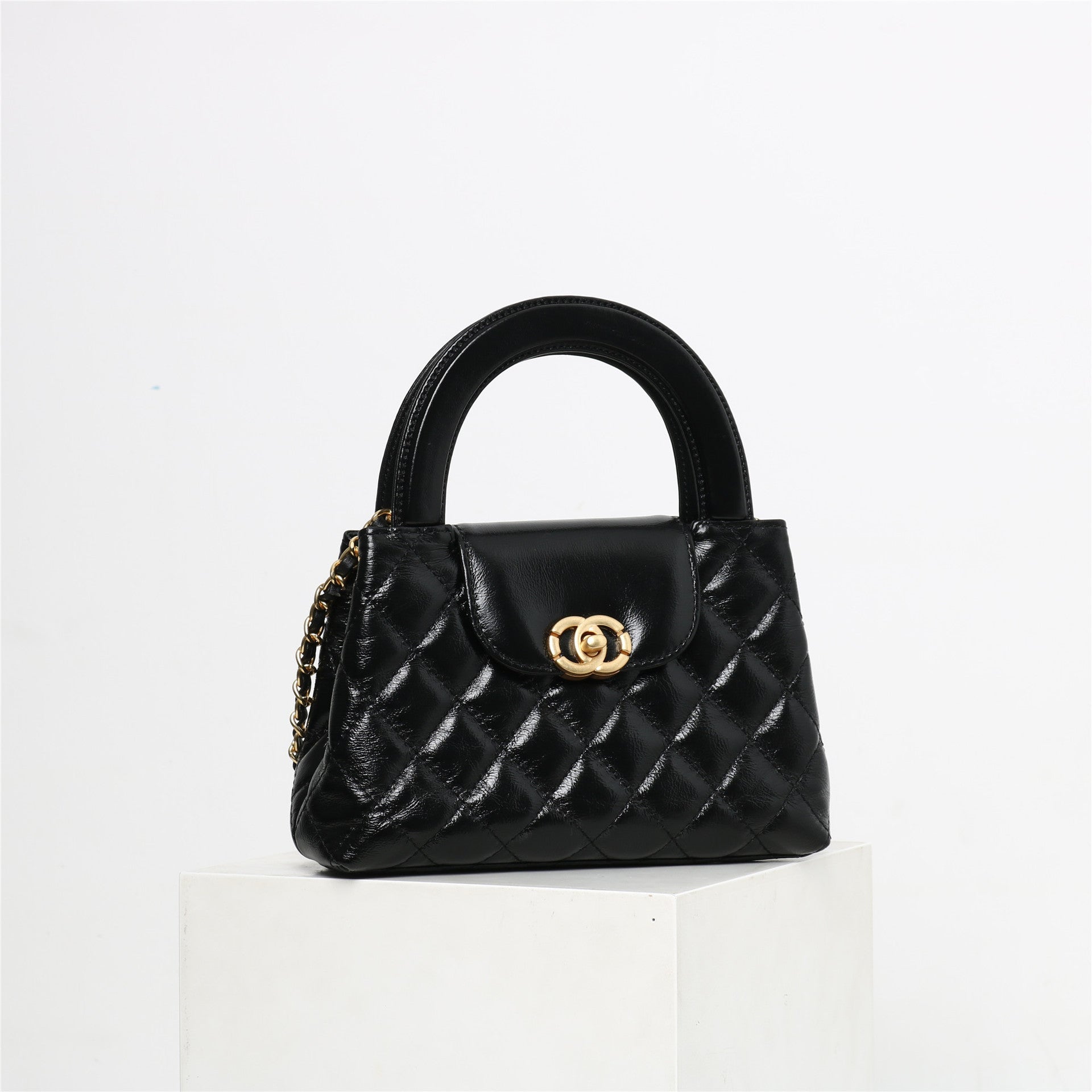 Womens Quilted Leather Top Handle Cross Body Bag
