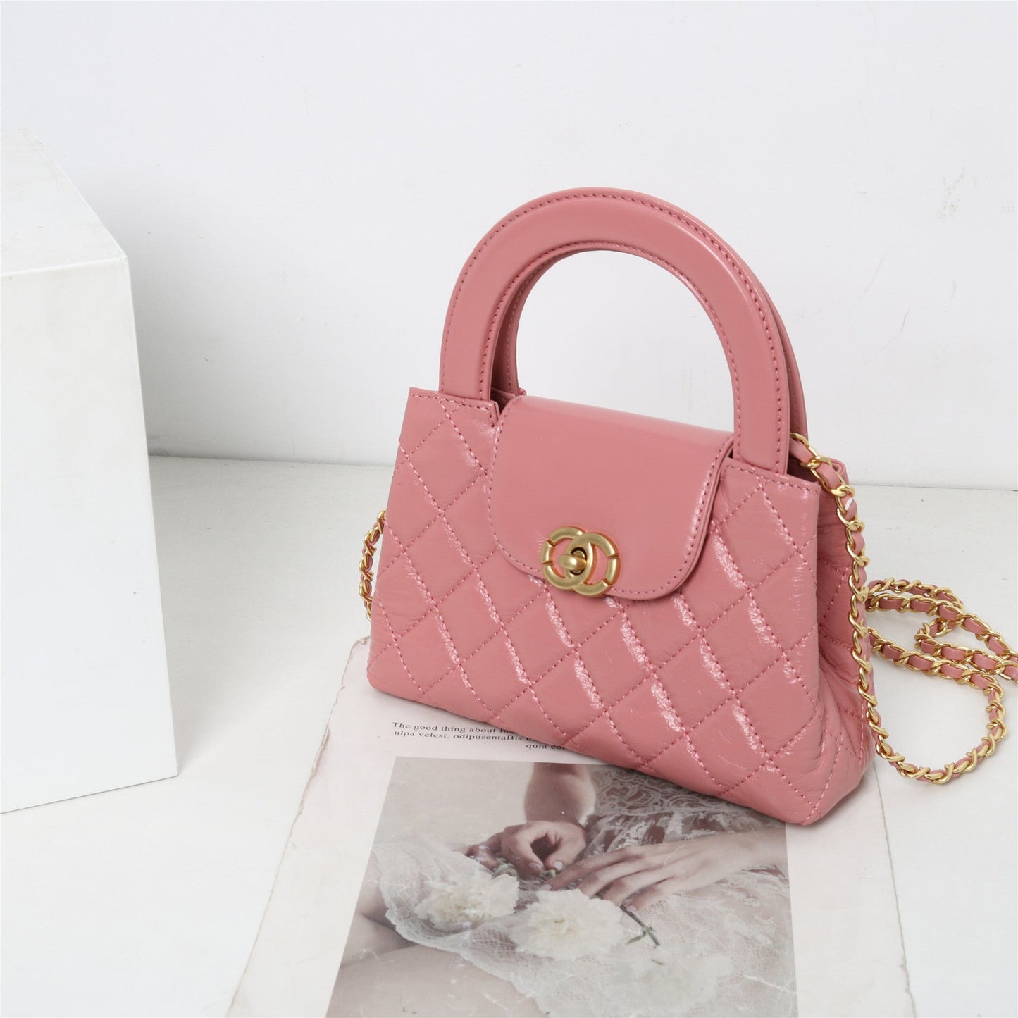 Womens Quilted Leather Top Handle Cross Body Bag