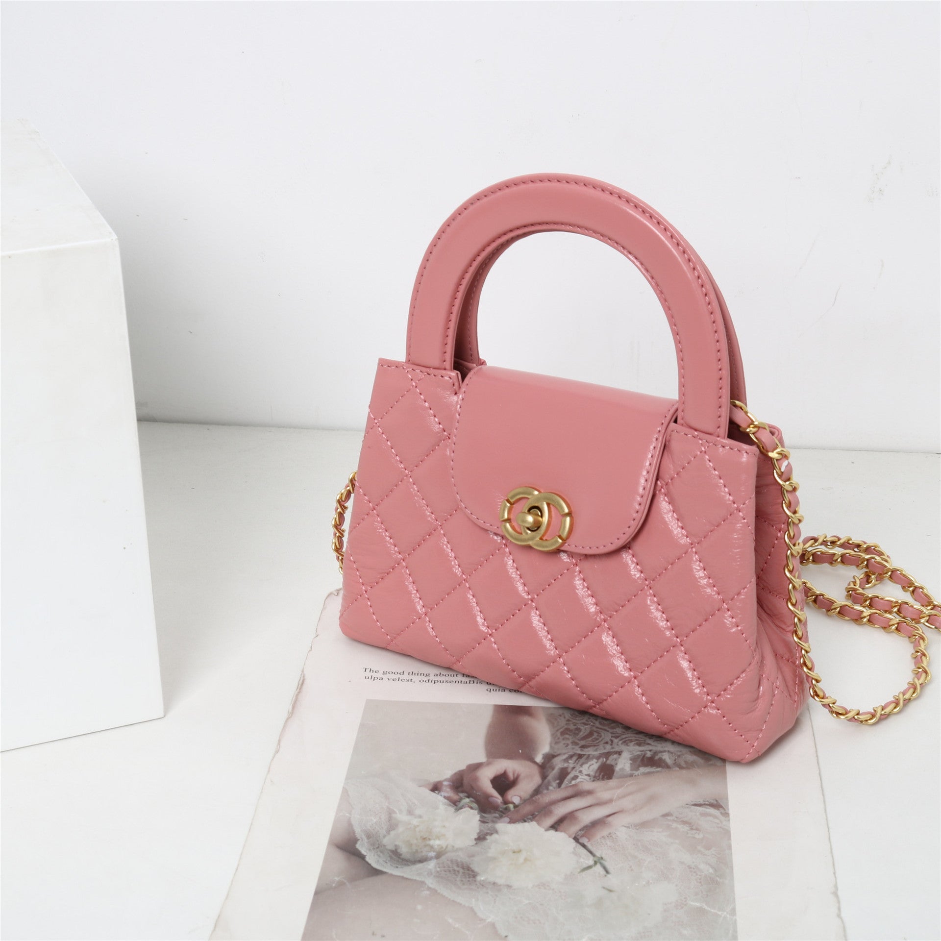 Womens Quilted Leather Top Handle Cross Body Bag