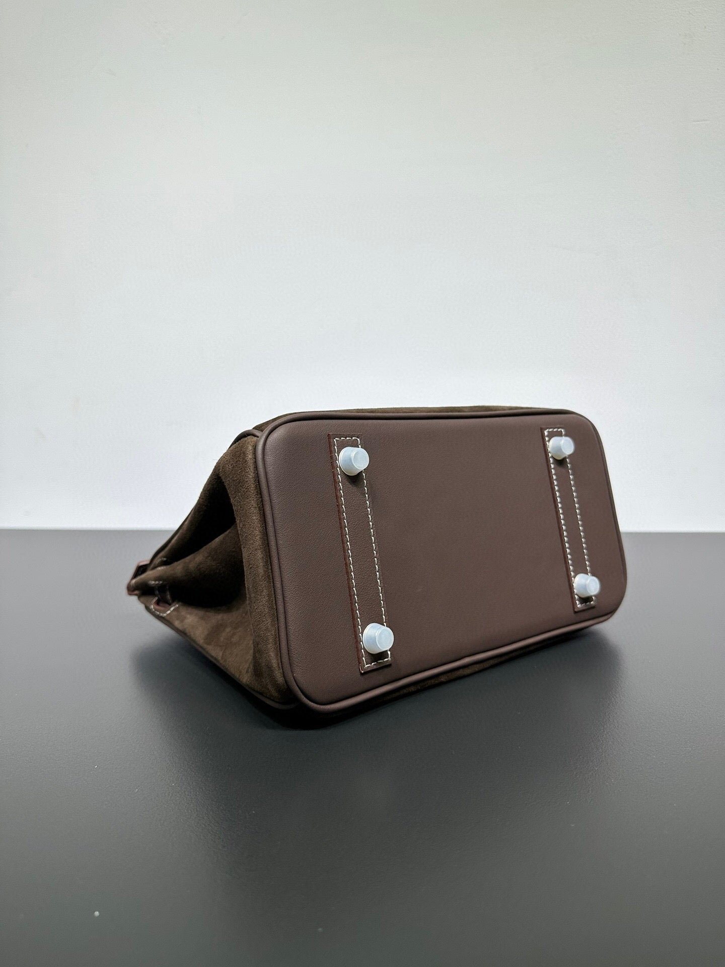 Womens Suede Leather Padlock Top Handle Bag Brown