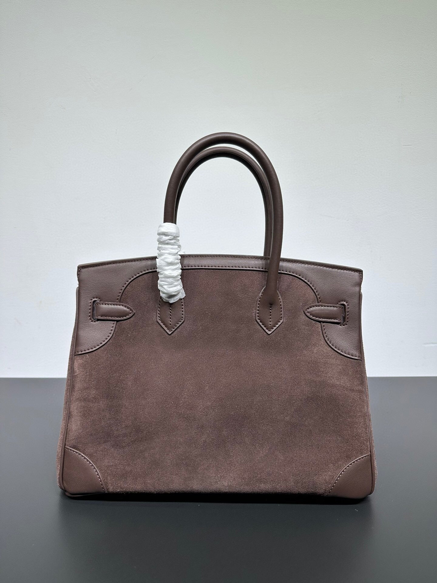 Womens Suede Leather Padlock Top Handle Bag Brown