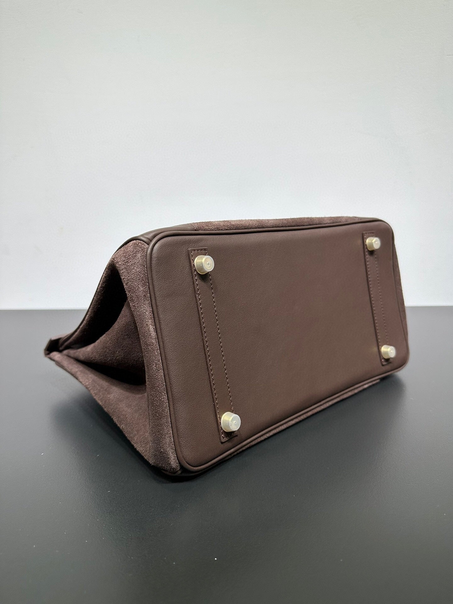 Womens Suede Leather Padlock Top Handle Bag Brown