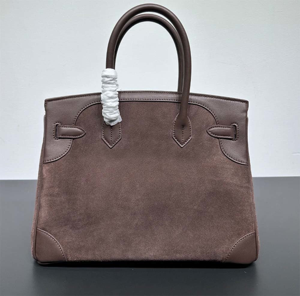 Womens Suede Leather Padlock Top Handle Bag Brown