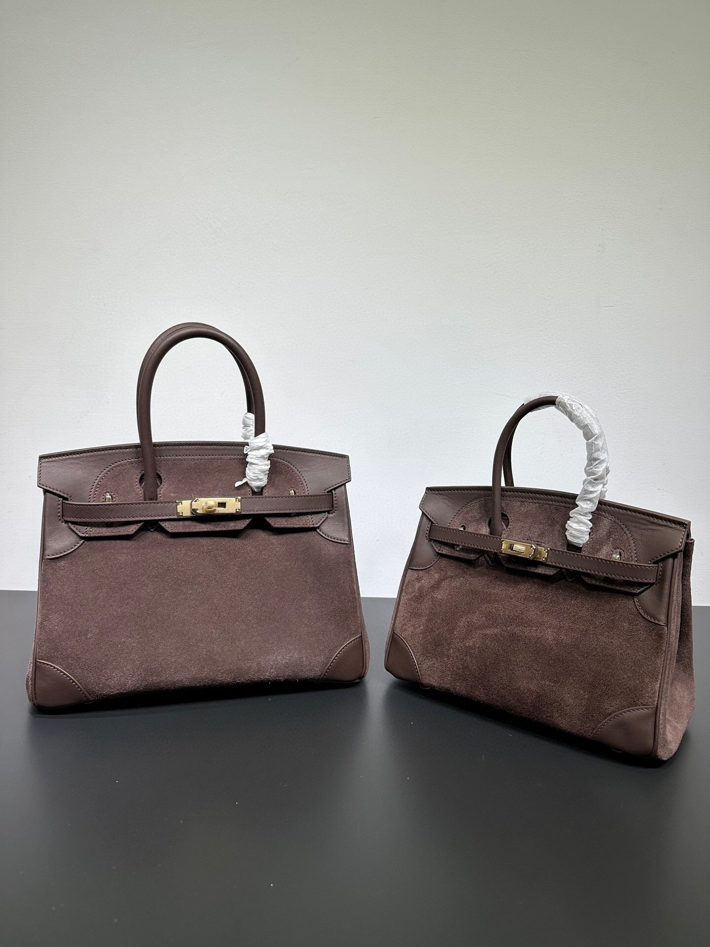 Womens Suede Leather Padlock Top Handle Bag Brown