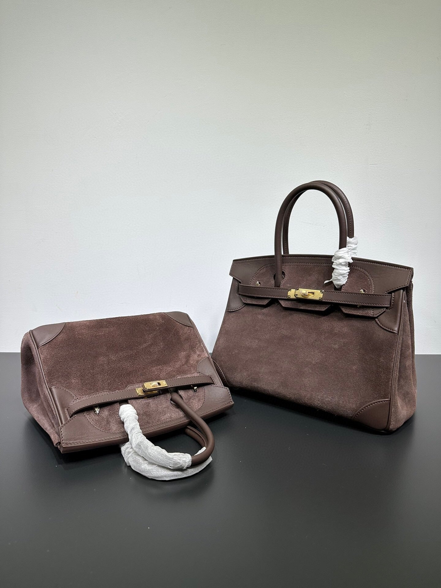 Womens Suede Leather Padlock Top Handle Bag Brown