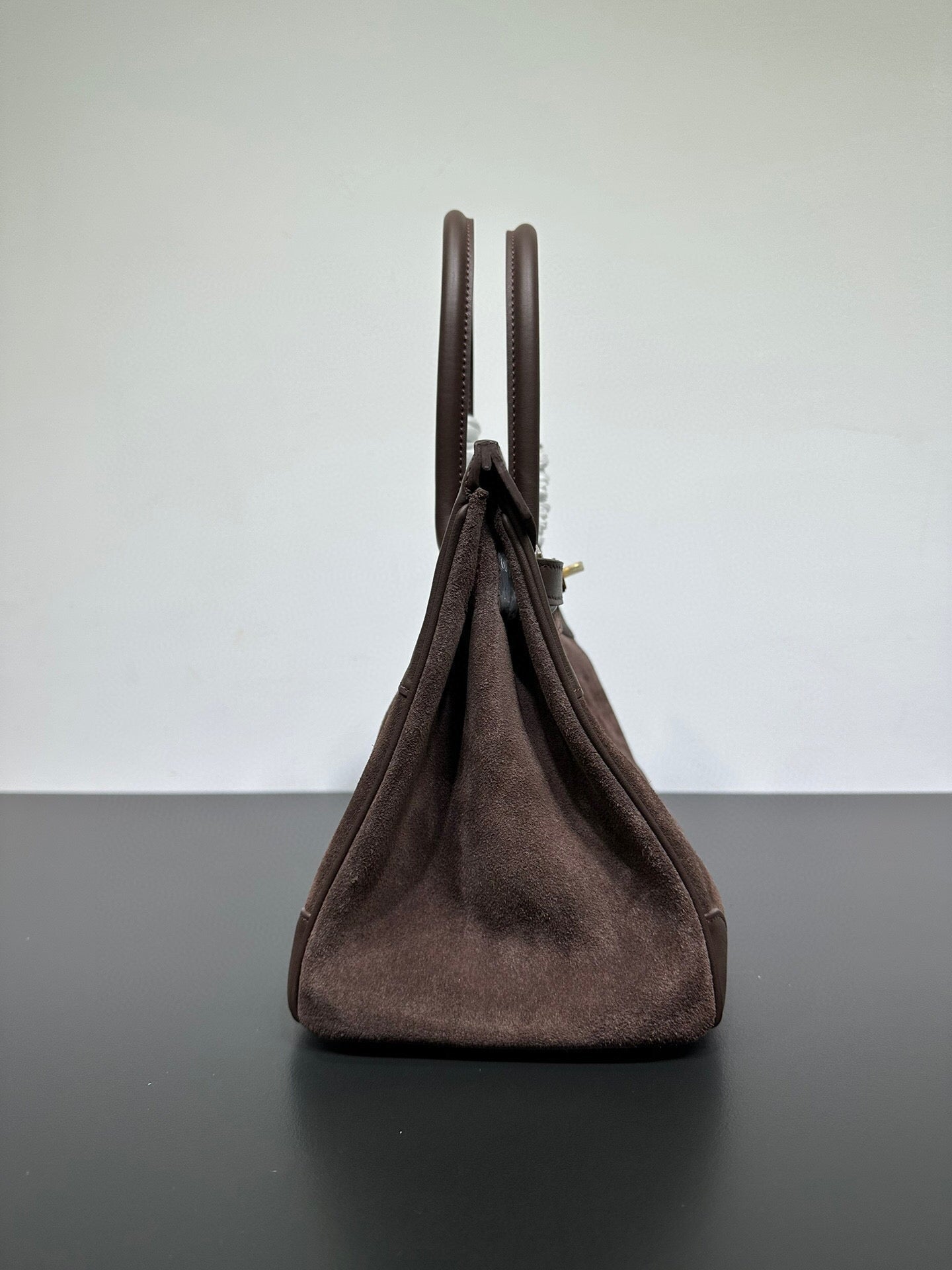 Womens Suede Leather Padlock Top Handle Bag Brown