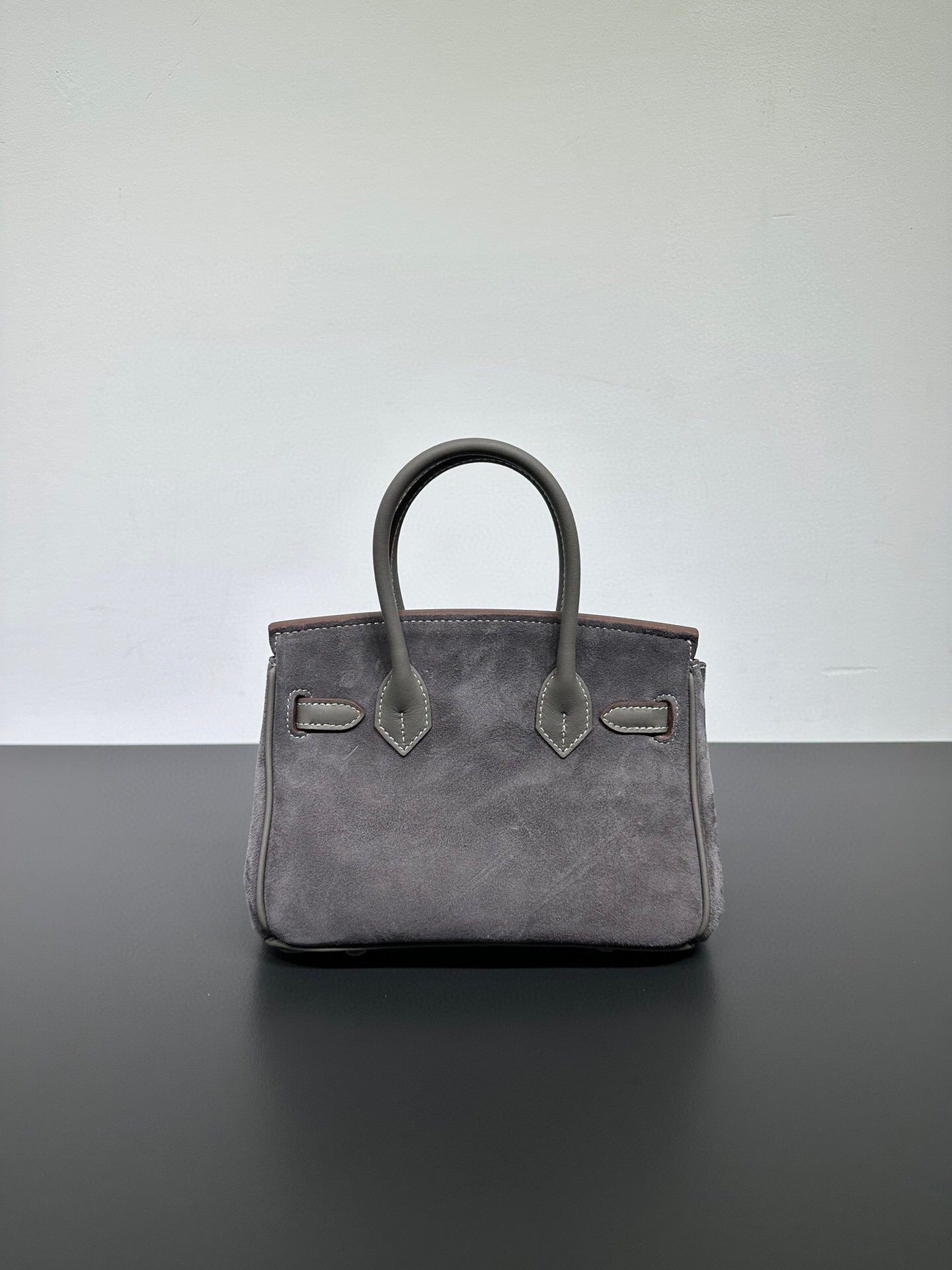 Womens Suede Leather Padlock Top Handle Bag Grey