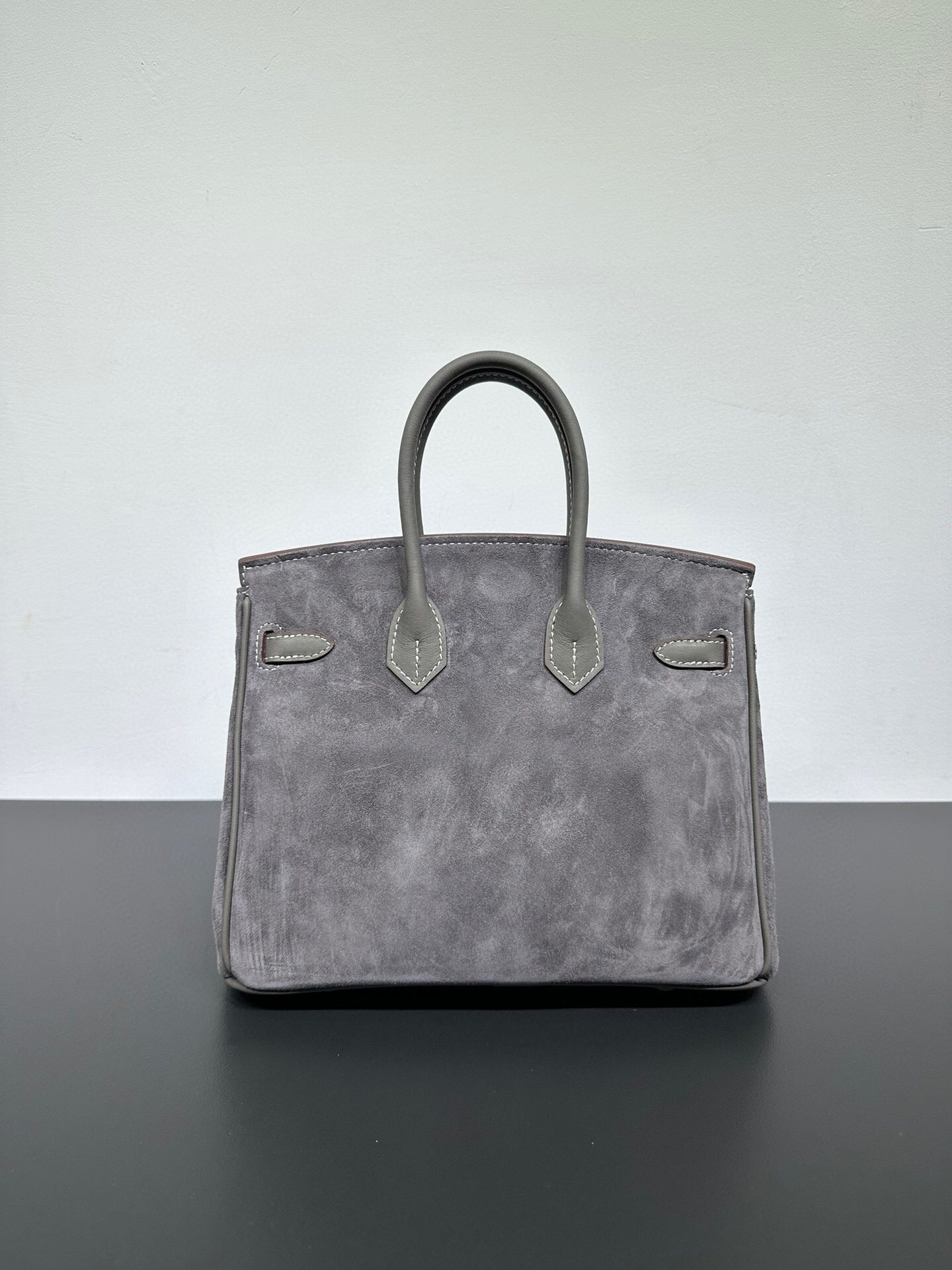 Womens Suede Leather Padlock Top Handle Bag Grey