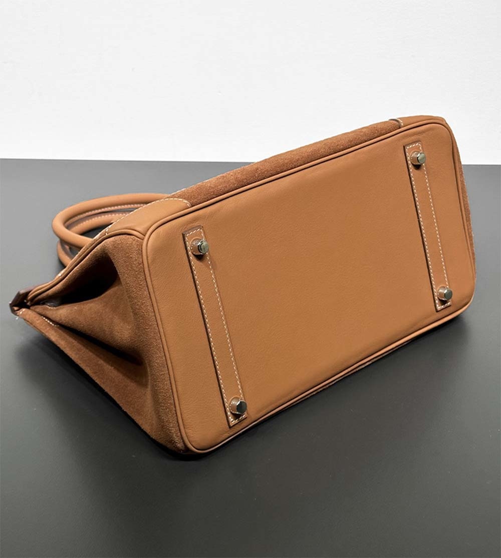 Womens Suede Leather Padlock Top Handle Bag Tan