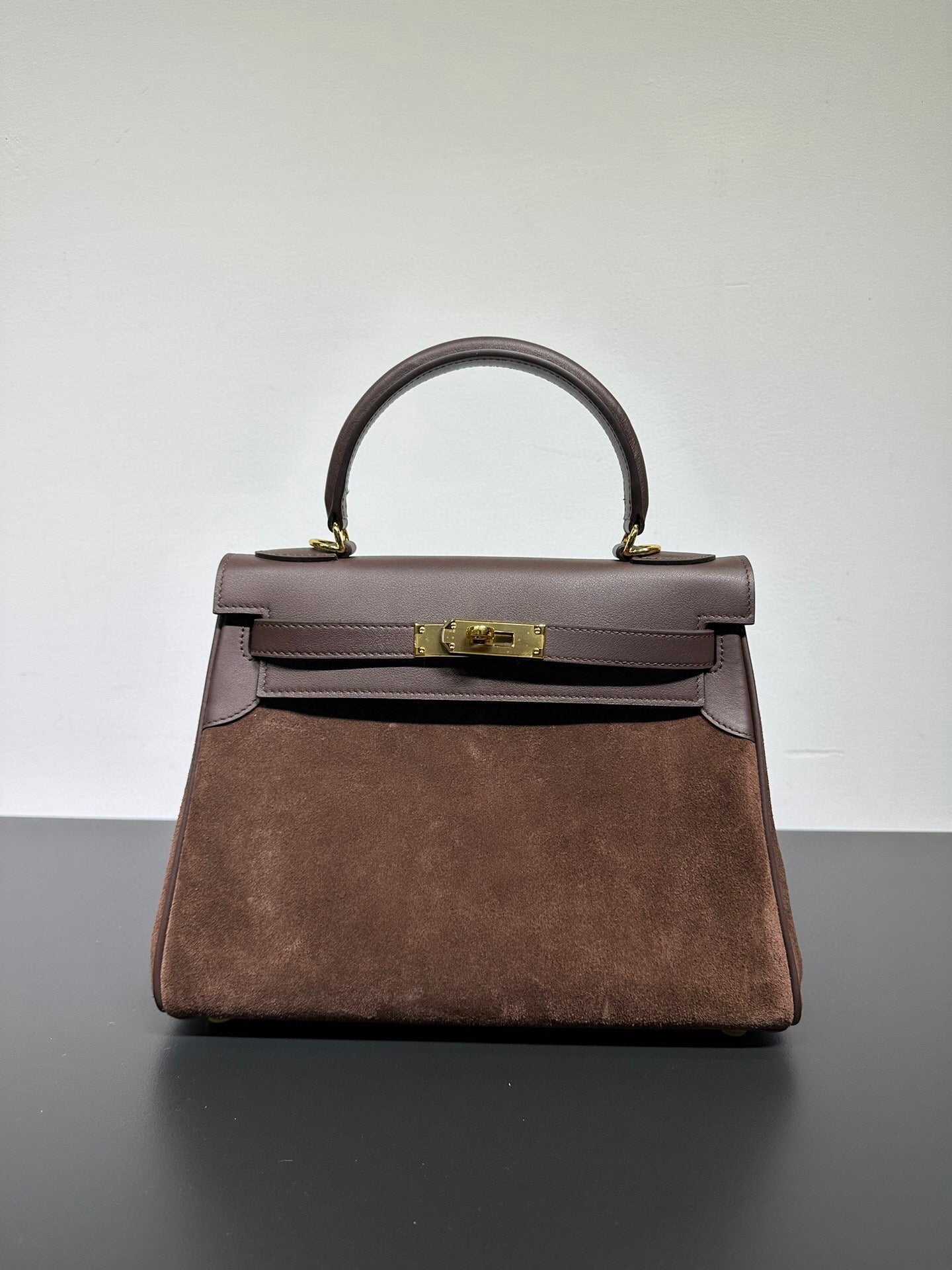Womens Suede Leather Padlock Tote Bag Brown
