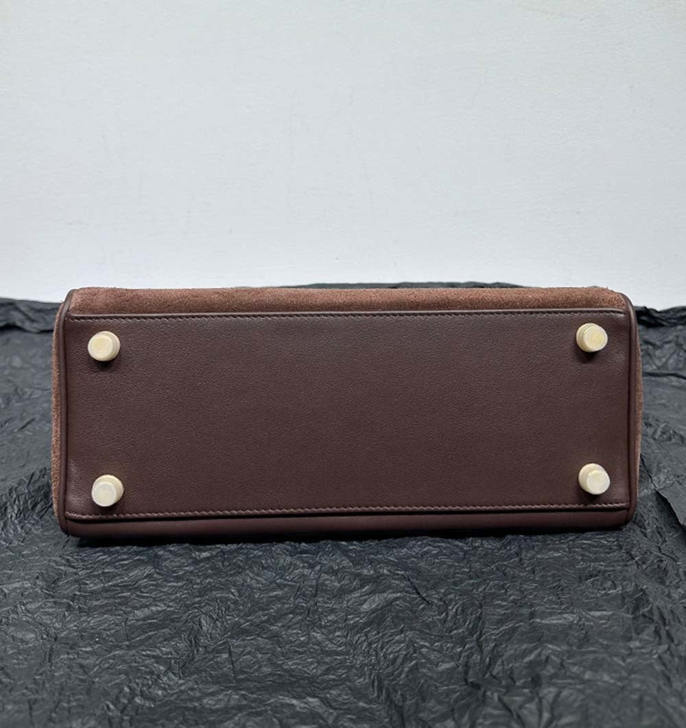 Womens Suede Leather Padlock Tote Bag Brown