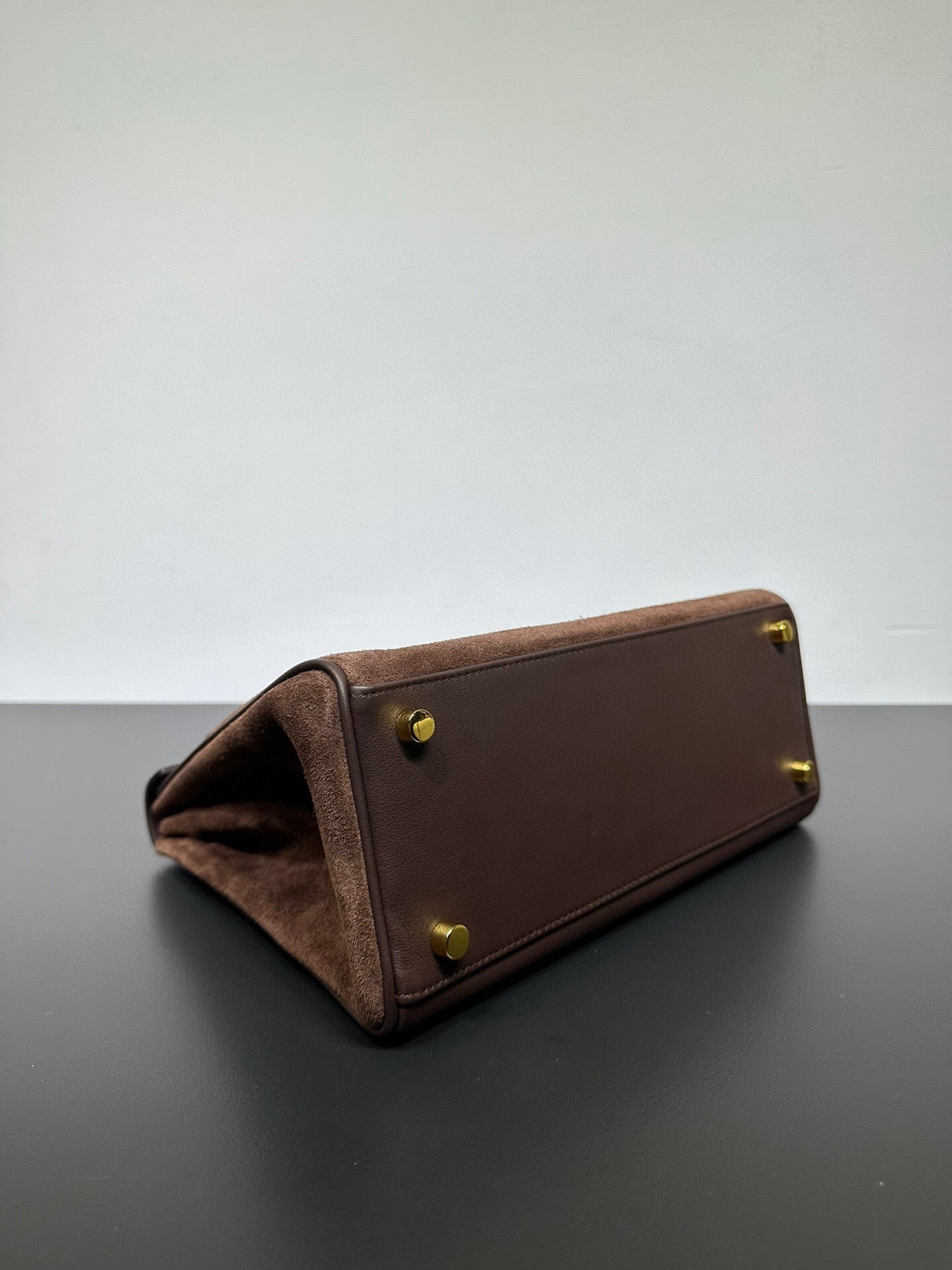Womens Suede Leather Padlock Tote Bag Brown