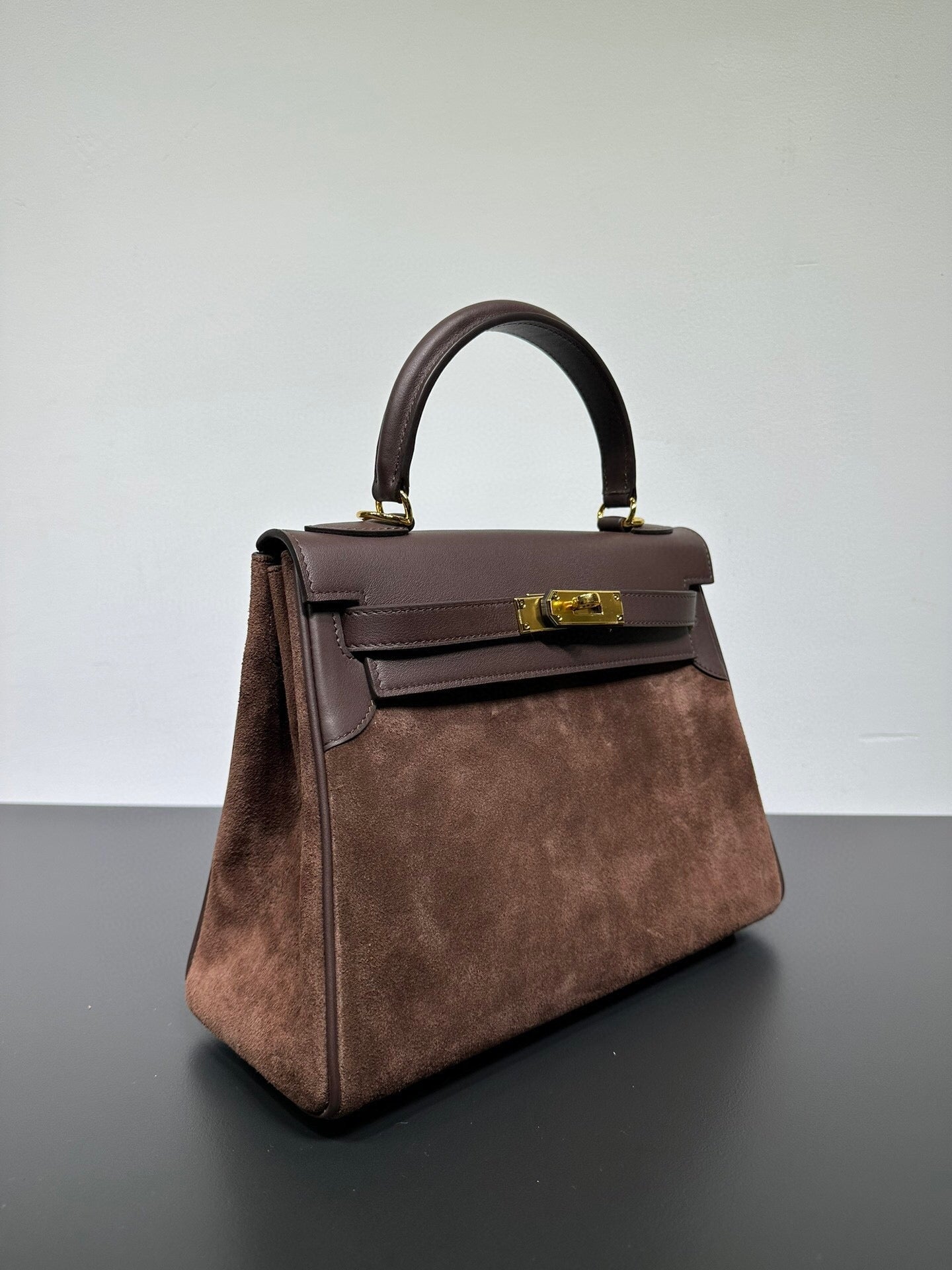 Womens Suede Leather Padlock Tote Bag Brown