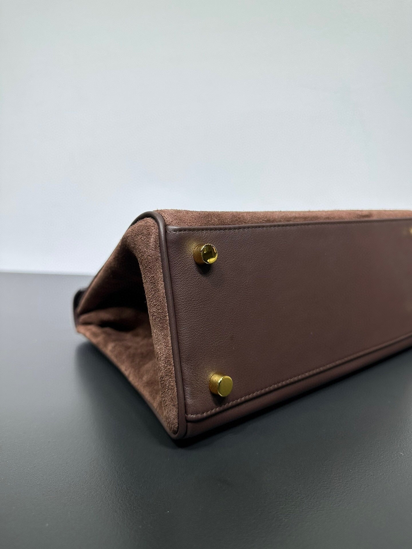 Womens Suede Leather Padlock Tote Bag Brown