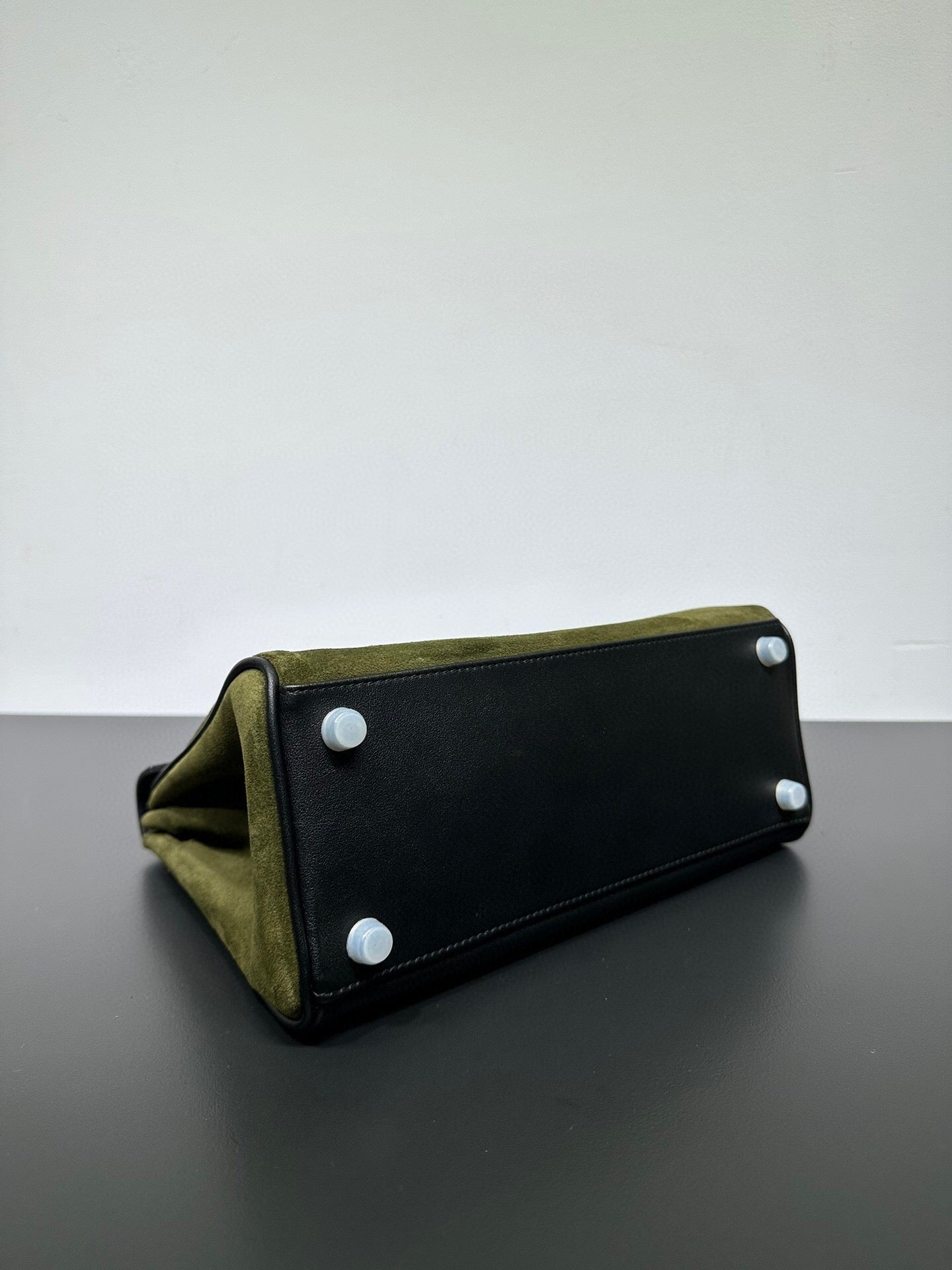 Womens Suede Leather Padlock Tote Bag Olive Green
