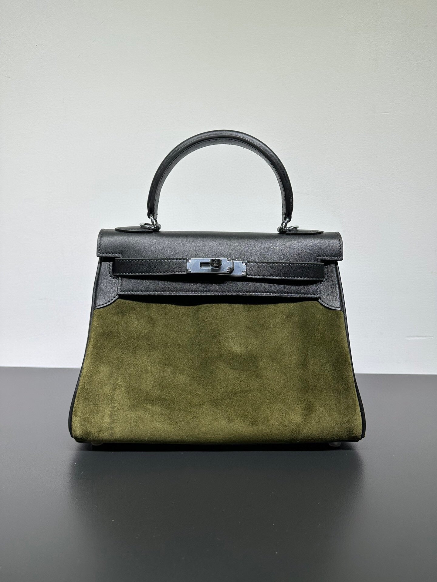 Womens Suede Leather Padlock Tote Bag Olive Green