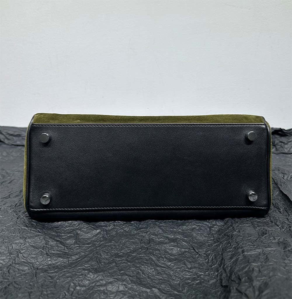 Womens Suede Leather Padlock Tote Bag Olive Green