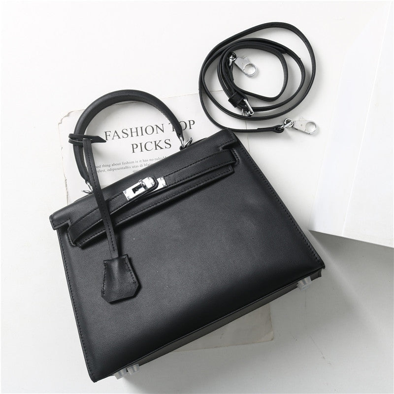Womens Swift Leather Padlock Top Handle Cross Body Bag