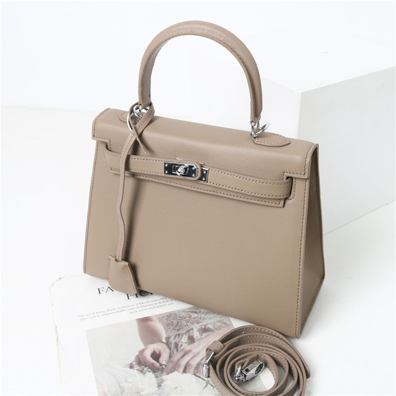 Womens Swift Leather Padlock Top Handle Cross Body Bag
