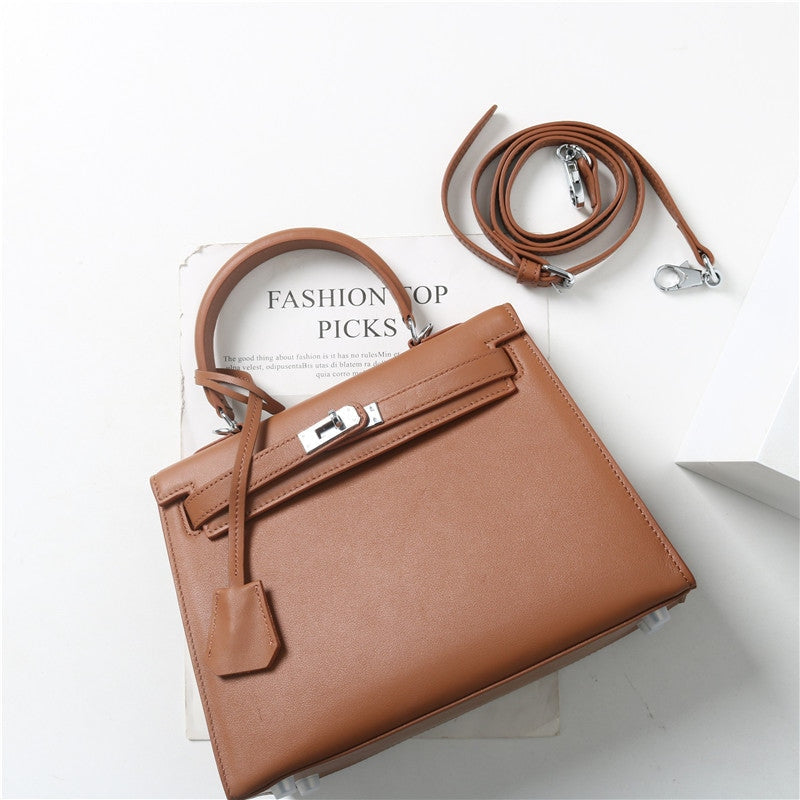 Womens Swift Leather Padlock Top Handle Cross Body Bag