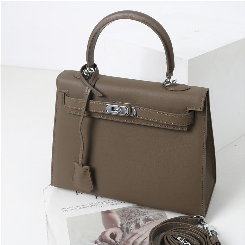 Womens Swift Leather Padlock Top Handle Cross Body Bag
