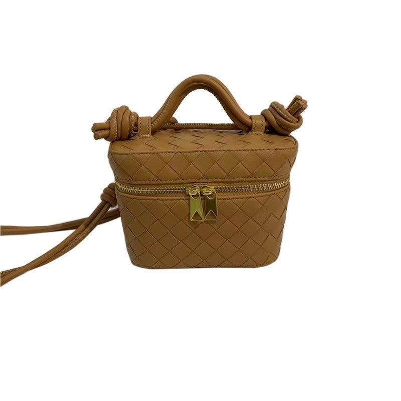 Womens Woven Calfskin Leather Box Cross Body Handle Bag