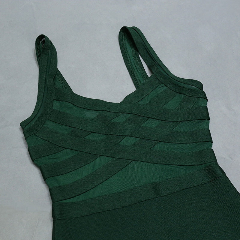 Bandage Dress Mesh Patchwork See Through Sexy Midi Women Elegant Party Clubwear Bodycon