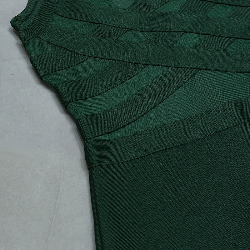 Bandage Dress Mesh Patchwork See Through Sexy Midi Women Elegant Party Clubwear Bodycon