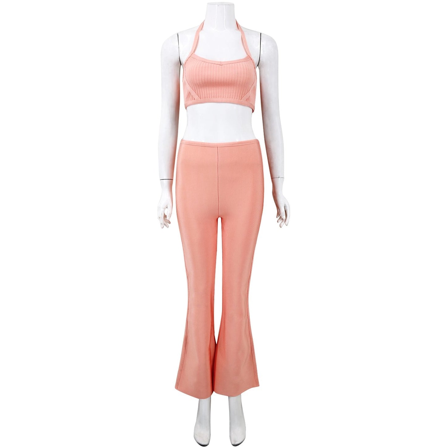 Bandage Sexy Pink Choker Two Piece Set Dress Women Midi Night Out Bodycon Vestidos Celebrity Party Club