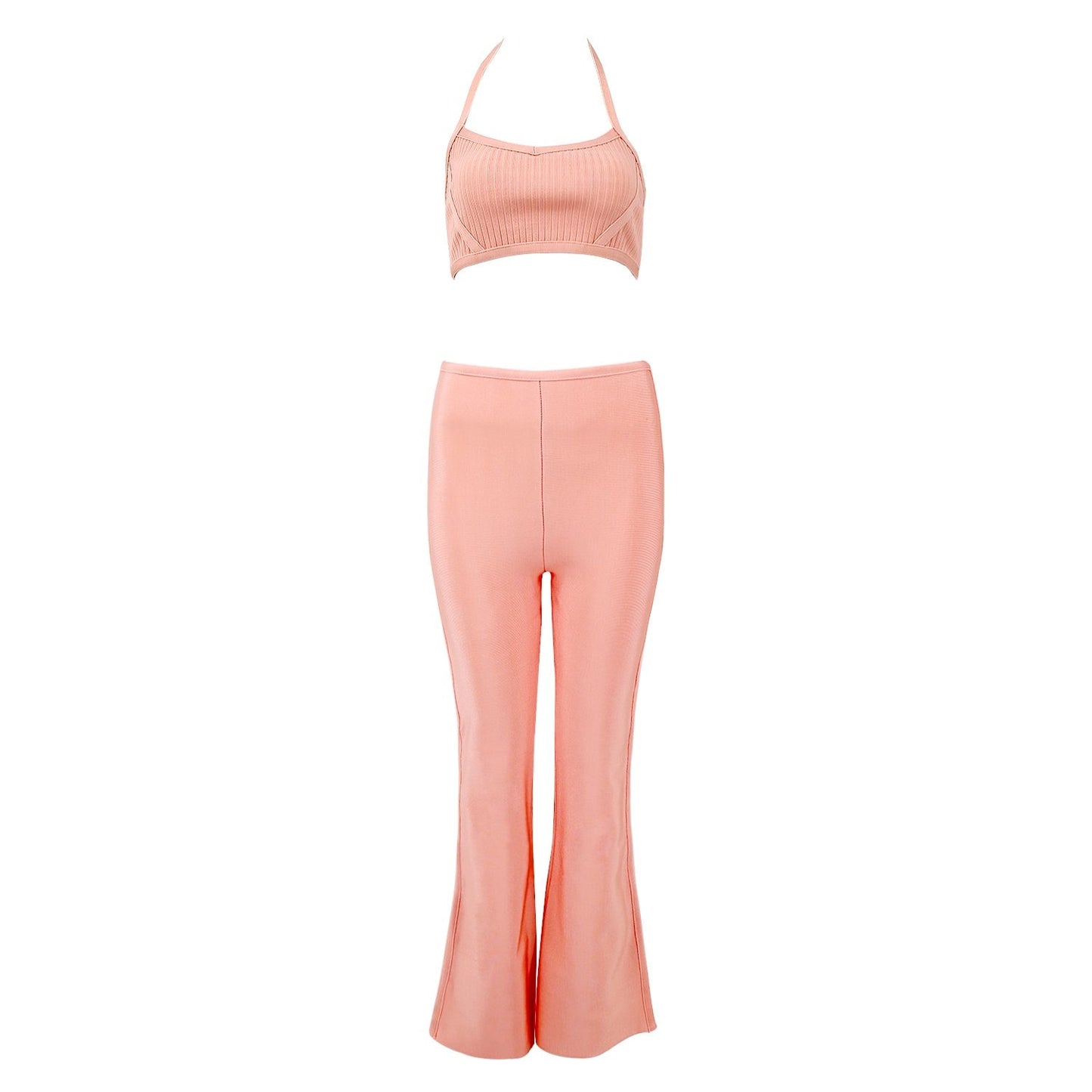 Bandage Sexy Pink Choker Two Piece Set Dress Women Midi Night Out Bodycon Vestidos Celebrity Party Club