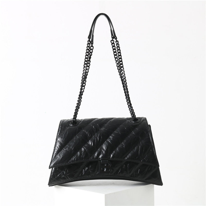 Black Quilted Calfskin Leather Shoulder Cross Body Bag