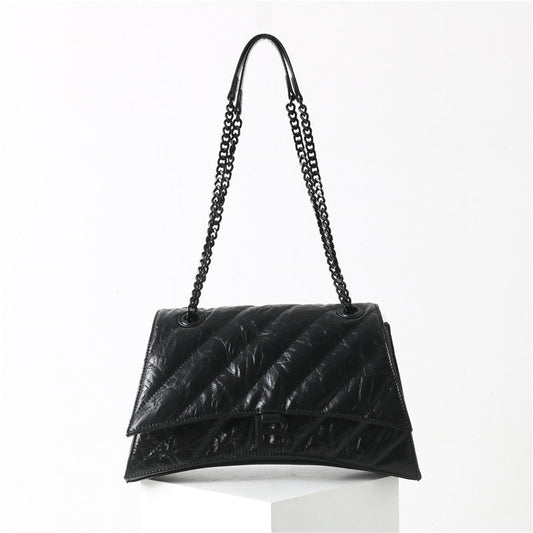 Black Quilted Calfskin Leather Shoulder Cross Body Bag