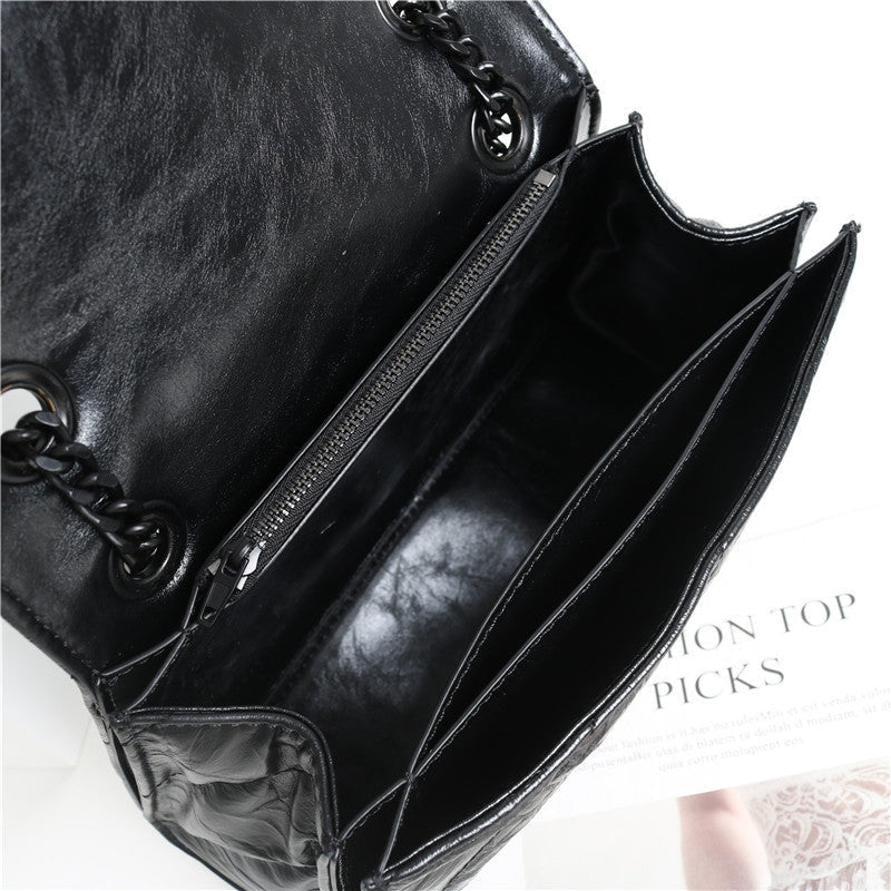 Black Quilted Calfskin Leather Shoulder Cross Body Bag